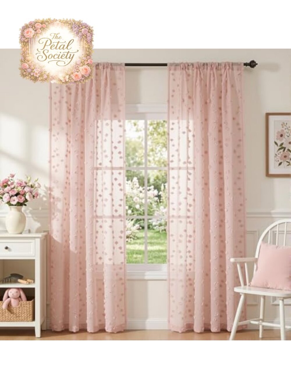 Pom Pom Sheer Curtain Panels 50x84 Rod Pocket Polyester Set of 2